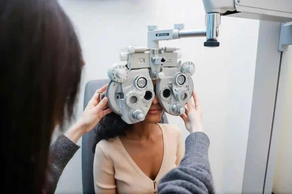 Eye testing of a lady using machine